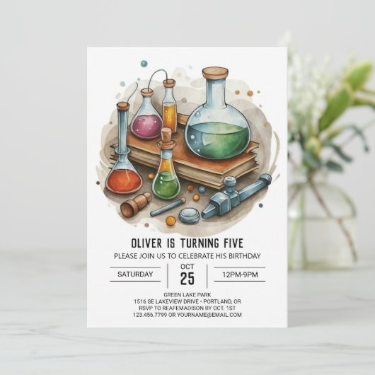 カスタムDiscovery Experiment Scientist誕生日 招待状 (スタンド正面)