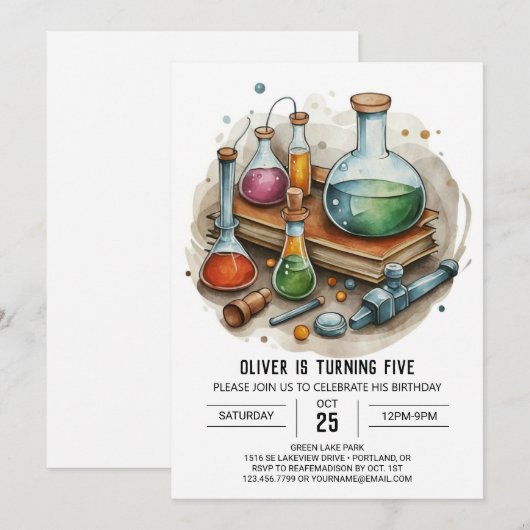 カスタムDiscovery Experiment Scientist誕生日 招待状 (正面/裏面)