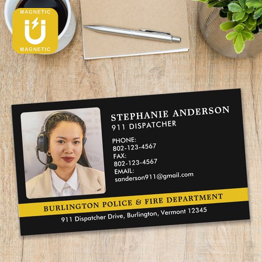 カスタムDispatcher Photo 911 Police Fire Emergency マグネット名刺