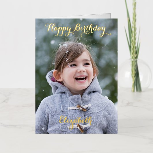 カスタムDIYパーソナライズされたフォトハッピーバースデー金ゴールド 箔グリーティングカード (正面)