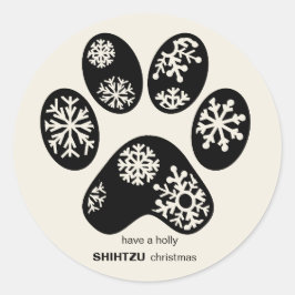 カスタムDOG BREED CHRSITMAS Paw Snowflake ラウンドシール