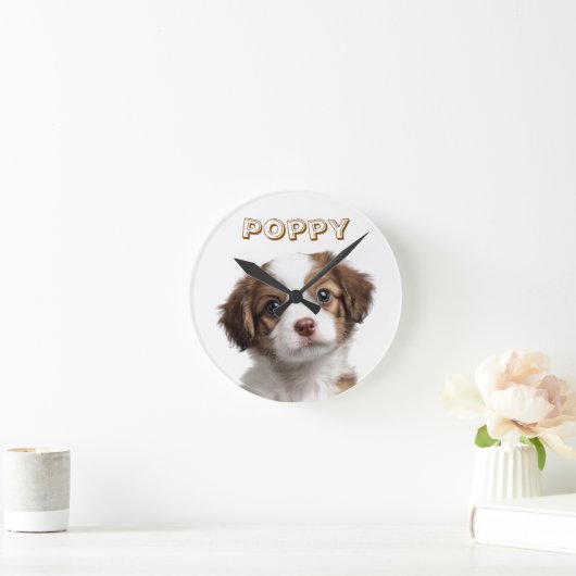 カスタムDog Photo & Name Wall Clock ラウンド壁時計 (ホーム)