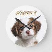 カスタムDog Photo & Name Wall Clock ラウンド壁時計 (正面)