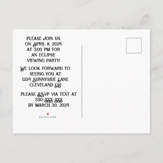 カスタムECLIPSE表示パーティー インビテーションポストカード (裏面)