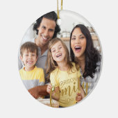 カスタムFAMILY 2フォト金ゴールドスクリプトKeepsake セラミックオーナメント (左)