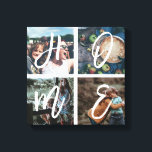 カスタムFamily Instagramフォトコラージブラシスクリプト キャンバスプリント<br><div class="desc">パーソナライズされた正方形のグリッド写真コラージュに配置された4つの家族の写真とキープサキキャンバスアートプリント。素晴らし母、パパ、家族、友人、両親、祖父母への贈り物!</div>