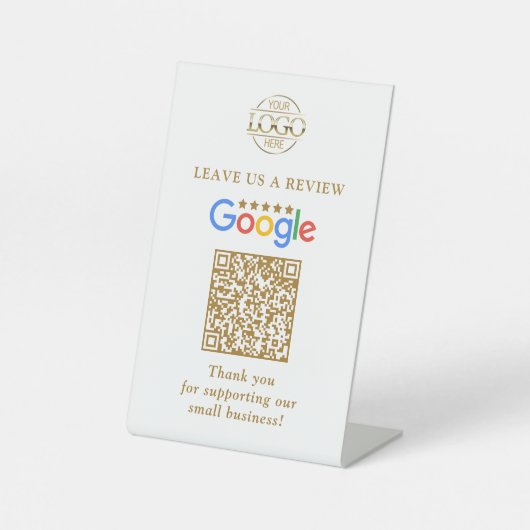 カスタムGoogleレビューQRコード付きシンプルなビジネスロゴ 台座サイン (正面)