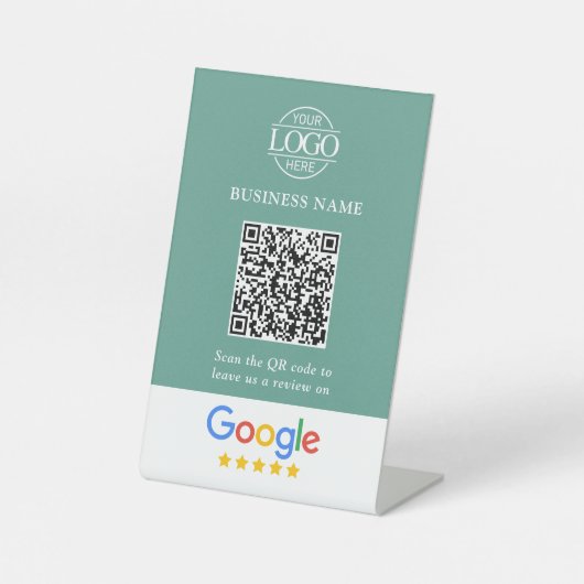 カスタムGoogleレビューQRコード付きビジネス ロゴ 台座サイン (正面)