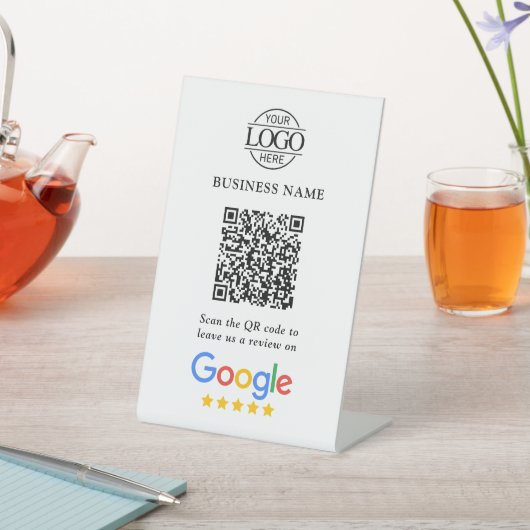カスタムGoogleレビューQRコード付きビジネス ロゴ 台座サイン (インサイチュ)
