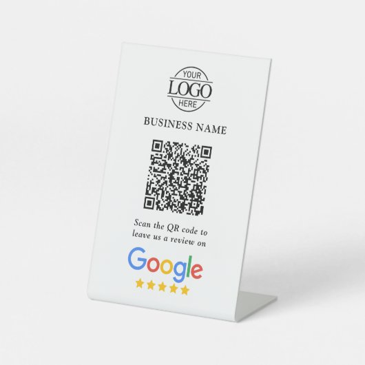 カスタムGoogleレビューQRコード付きビジネス ロゴ 台座サイン (正面)