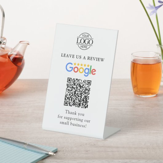 カスタムGoogleレビューQRコード付きビジネス ロゴ 台座サイン (インサイチュ)