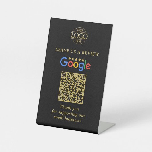 カスタムGoogleレビューQRコード付きビジネス ロゴ 台座サイン (正面)