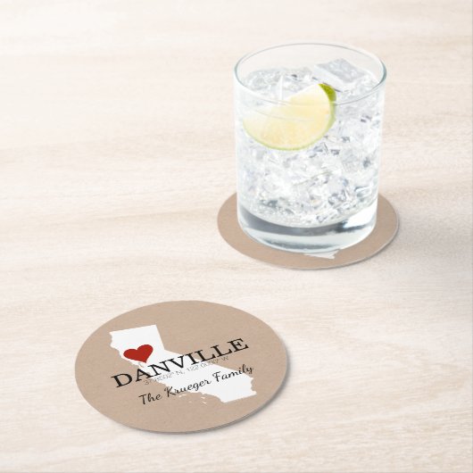 カスタムGPSの座標カリフォルニアのハートの紙のコースター ラウンドペーパーコースター (インサイチュ)