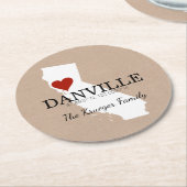 カスタムGPSの座標カリフォルニアのハートの紙のコースター ラウンドペーパーコースター (アングル)