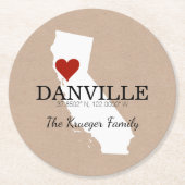 カスタムGPSの座標カリフォルニアのハートの紙のコースター ラウンドペーパーコースター (正面)