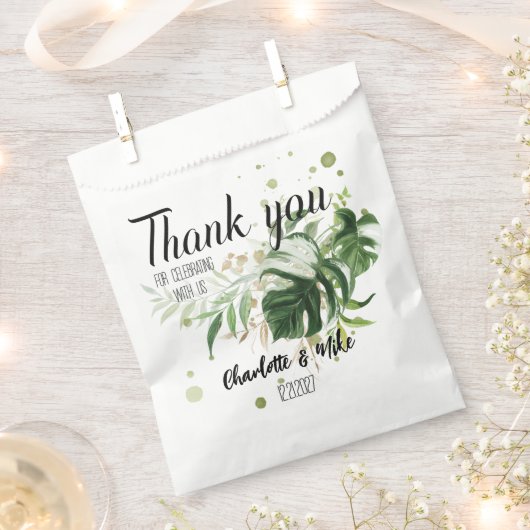 カスタムGreen Tropical結婚's Thank You Gift フェイバーバッグ (クリップ留めされた状態)