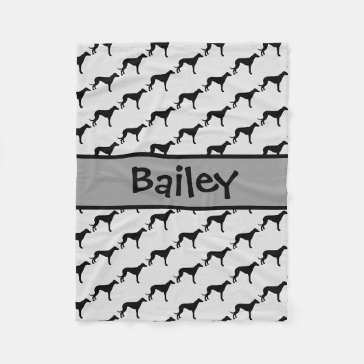 カスタムGreyhound Dogシルエット フリースブランケット (正面)