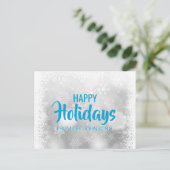 カスタムHAPPY HOLIDAYSブルーシルバースノーフレーク シーズンポストカード (スタンド正面)