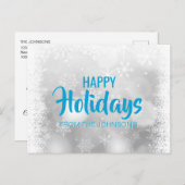 カスタムHAPPY HOLIDAYSブルーシルバースノーフレーク シーズンポストカード (正面/裏面)