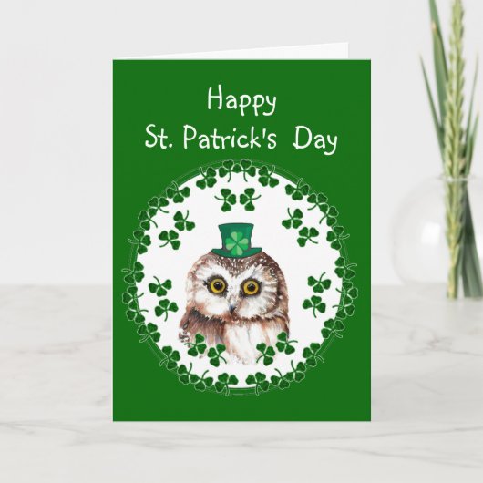 カスタムHappy St. Patrick's Day Shamrock Cute Owl カード (正面)