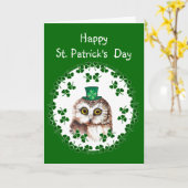 カスタムHappy St. Patrick's Day Shamrock Cute Owl カード (黄色い花)