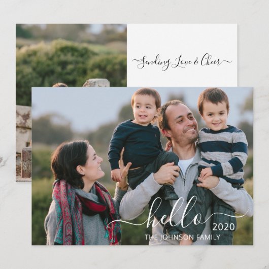 カスタムHello 2 Photo Message Script Happy New Year シーズンカード (正面/裏面)