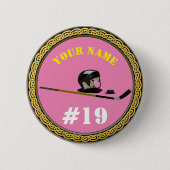 カスタムHockey Player – 名前と番号の追加 – ピンク 缶バッジ (正面)