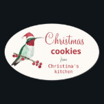 カスタムHummingbird Christmas Cookie 楕円形シール<br><div class="desc">サンタカスタムー帽をかぶったルビーの喉のハミングバードを特徴としたかわいいステッカー。フォントスタイルとフォントサイズクリックは、「さらに」で変カスタマイズ更することができる。</div>