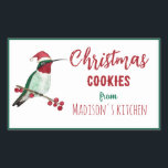 カスタムHummingbird Christmas Cookie 長方形シール<br><div class="desc">サンタカスタムー帽をかぶったルビーの喉のハミングバードを特徴としたかわいいステッカー。フォントスタイルとフォントサイズは、「デザインツールを使クリック用して編集」で変更できる。</div>