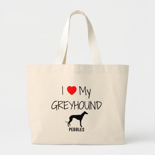 カスタムI Love My Greyhound ラージトートバッグ (正面)