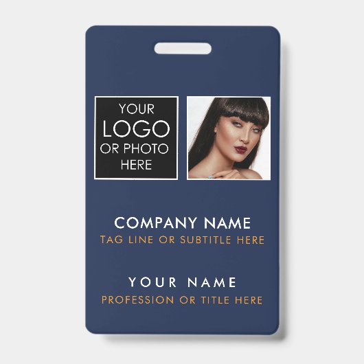 カスタムIDバッジ印刷 従業員ID写真 青 バッジ (正面)