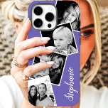 カスタムInstagramフォトコラージュの名パーソナライズされた前 iPhone 11 ケース<br><div class="desc">カスタムInstagram写真コラージュ紫iPhoneパーソナライズされた11ケース。このトレンディーモダンデザインは、4平方インスタグラムのスタイル写真のための場所を備えている。名前または文字を追加して、こののDIYカスタムデザインをさらにパーソナライズし、独自の背景色を選択する。</div>