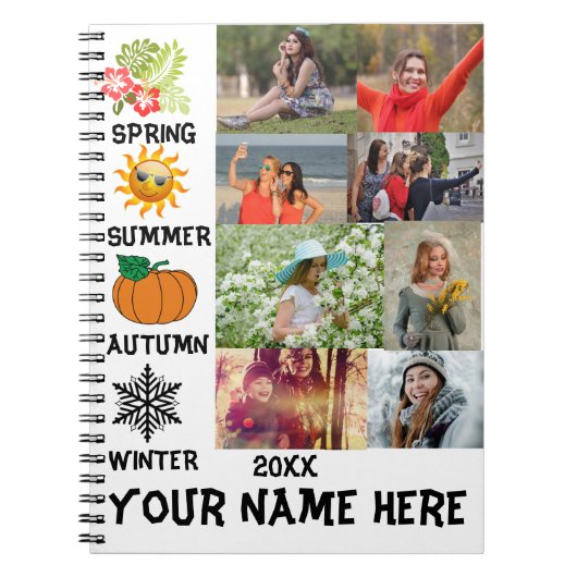 カスタムInstagram 8 photo collage year season ノートブック (正面)