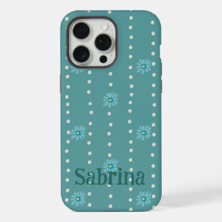カスタムiPhone保護ケース 緑の花柄とドット iPhone 15 Pro Maxケース