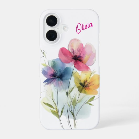 カスタムiPhone 16ケース 水彩フラワー iPhone 16ケース (裏面)