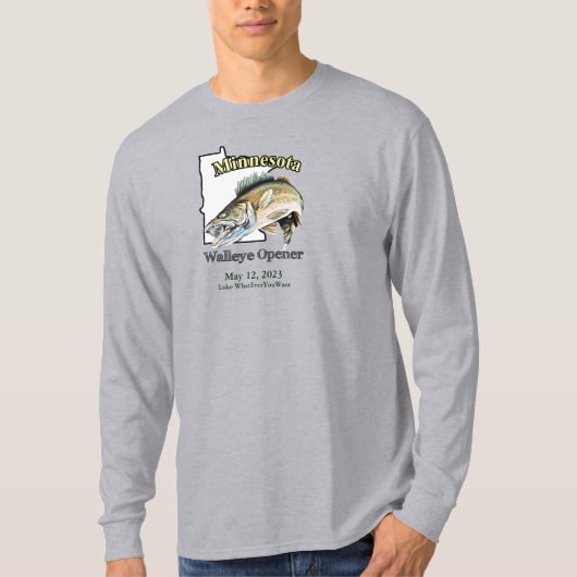 カスタムLake/Date Minnesota Walleye Opener T-Shirt Tシャツ (正面)