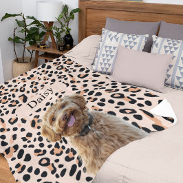 カスタムLeopard Print Dog Photo with Name フリースブランケット