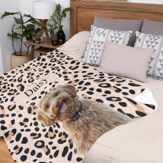 カスタムLeopard Print Dog Photo with Name フリースブランケット