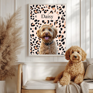 カスタムLeopard Print Dog Photo with Name ポスター