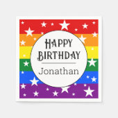 カスタムLGBTQレインボーバースデーパーティー名 スタンダードカクテルナプキン (正面)