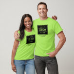 カスタムLime Green Business Nameとロゴブランド Tシャツ<br><div class="desc">カスタムLime Green 鮮やか shirtには、プロフェッショナルのビジネスロゴデザインと、会社名、スローガン、Webサイト、所在地、その他の情報を表す語句が含まれていまパーソナライズされたす。会社のロゴを黒い丸いプレースホルダイメージ宇宙に追加し、好みの言葉を入力します。シャツの色とスタイルは、スタイルで変更できます。</div>