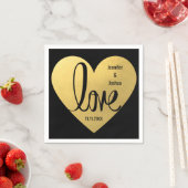 カスタムLOVEブラック金ゴールドウェディングレセプションカクテル スタンダードカクテルナプキン (インサイチュ)