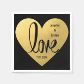 カスタムLOVEブラック金ゴールドウェディングレセプションカクテル スタンダードカクテルナプキン (正面)