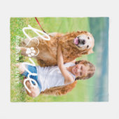 カスタムLOVEモダン Pet Photo Paw Print Dog Lover フリースブランケット (正面(横))