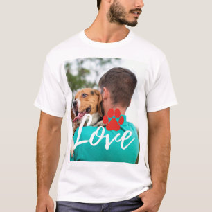 カスタムLOVE Pawプリントドッグラバーペットフォト Tシャツ