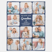 カスタムLove You Grandaネイビーモダンブルー11写真 フリースブランケット (正面)