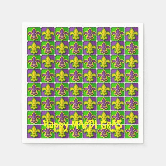 カスタムMARDI GRAS（紋章の）フラ・ダ・リ使い捨て紙 スタンダードカクテルナプキン (正面)