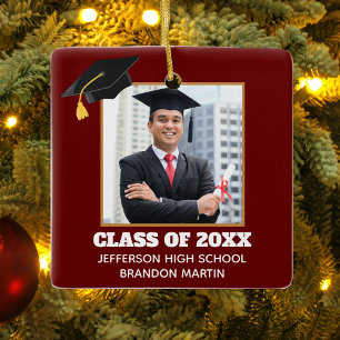 カスタムMaroon Graduation Senior Photo 2025 セラミックオーナメント