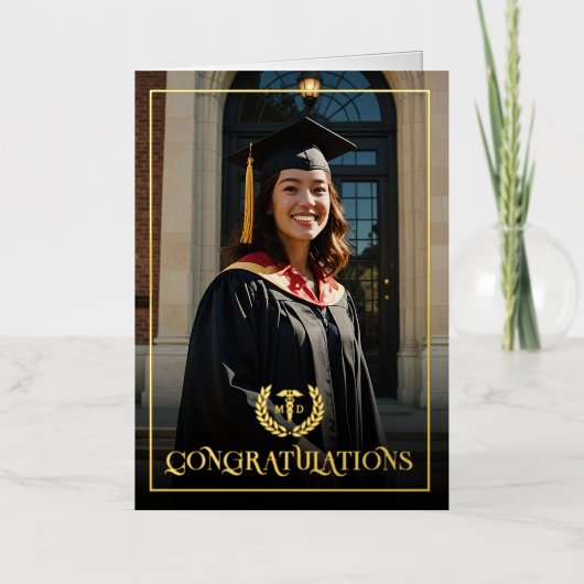 カスタムMD医学博士の卒業式 箔グリーティングカード (正面)