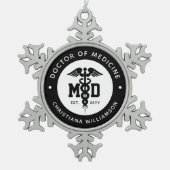 カスタムMD医学博士の卒業 スノーフレークピューターオーナメント (正面)